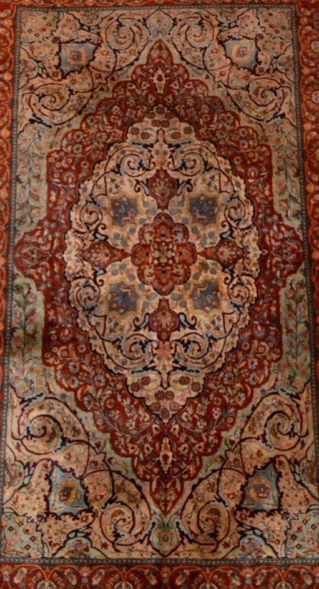 Ghoum Rug, Beautiful Indo-persian, 139 Cm X 239 Cm, Hand-knotted Fine Wool, Circa 1970, Very Good Condition-photo-4