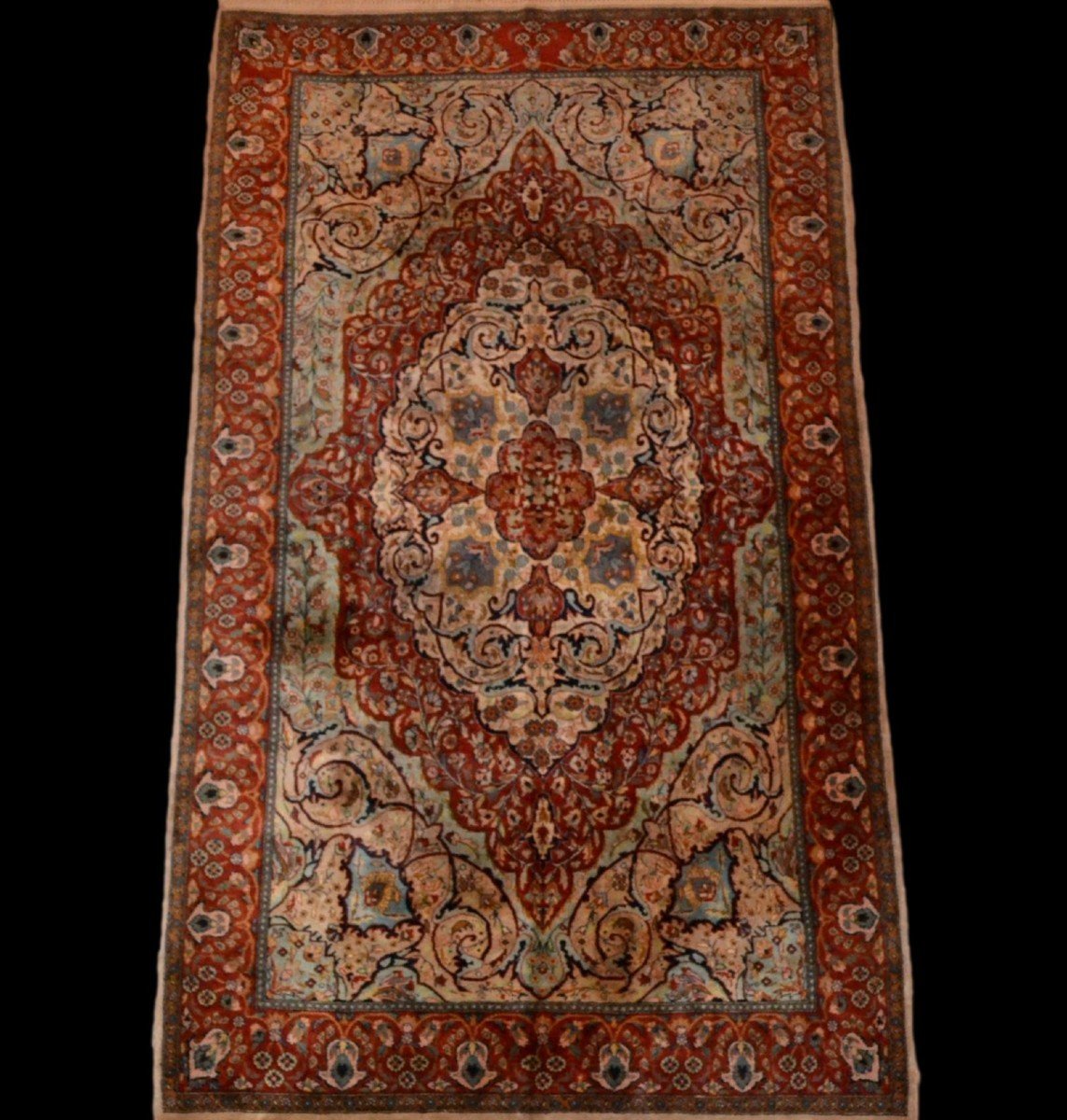 Ghoum Rug, Beautiful Indo-persian, 139 Cm X 239 Cm, Hand-knotted Fine Wool, Circa 1970, Very Good Condition