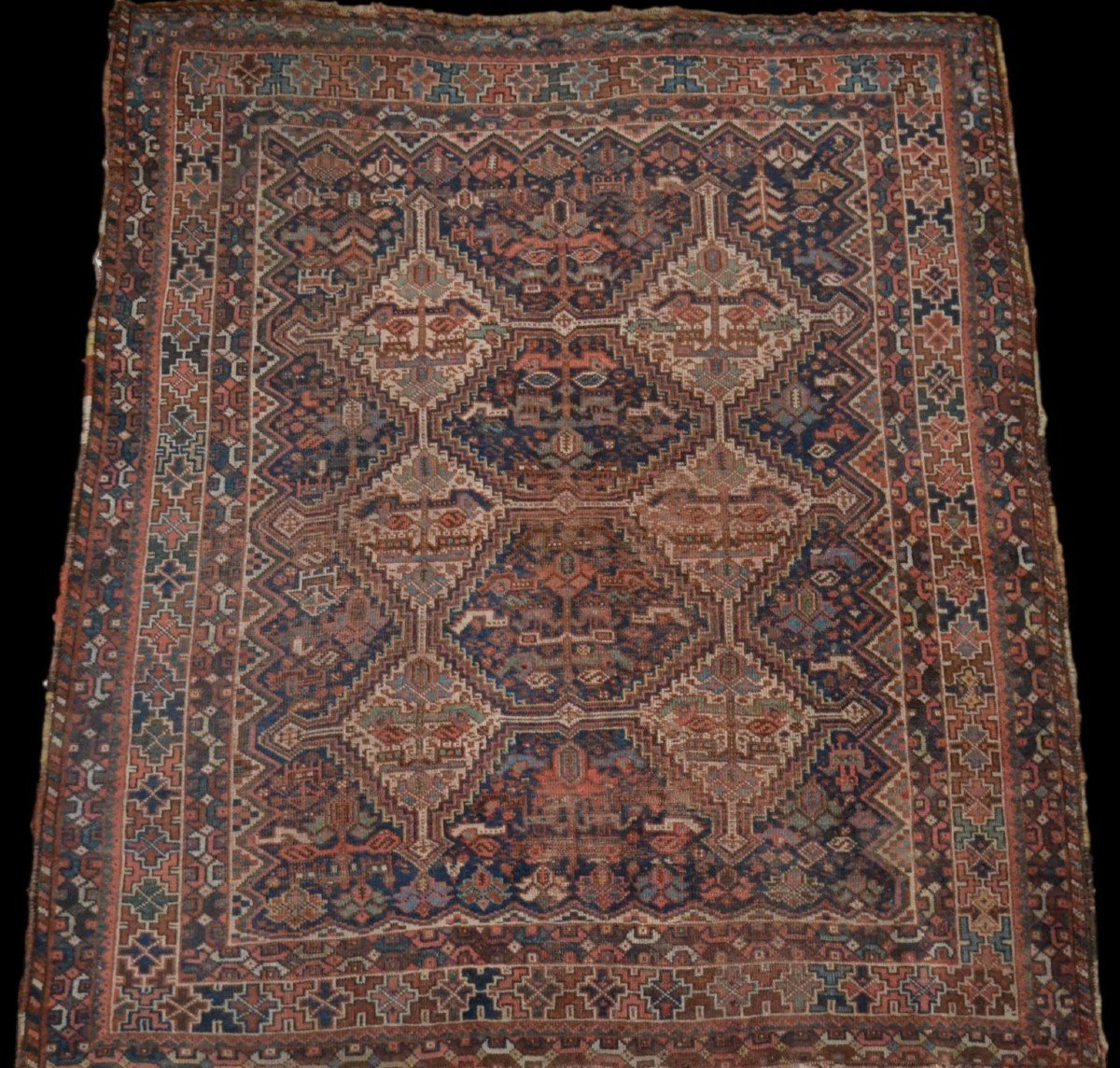 Tapis des nomades Khamseh, 172 x 198 cm, laine sur laine nouées main en Iran, début du XXème 