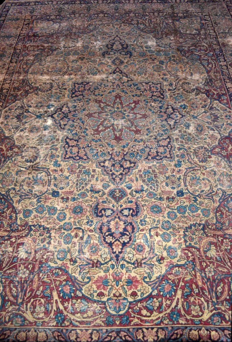 Important Kirman Raver du XIXème, 265 x 370 cm, laine nouée main, dynastie Kadjar, Perse -photo-2