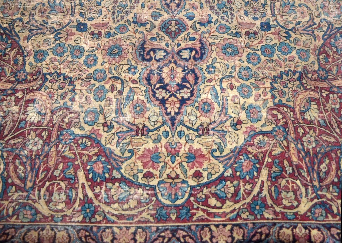 Important Kirman Raver du XIXème, 265 x 370 cm, laine nouée main, dynastie Kadjar, Perse -photo-3