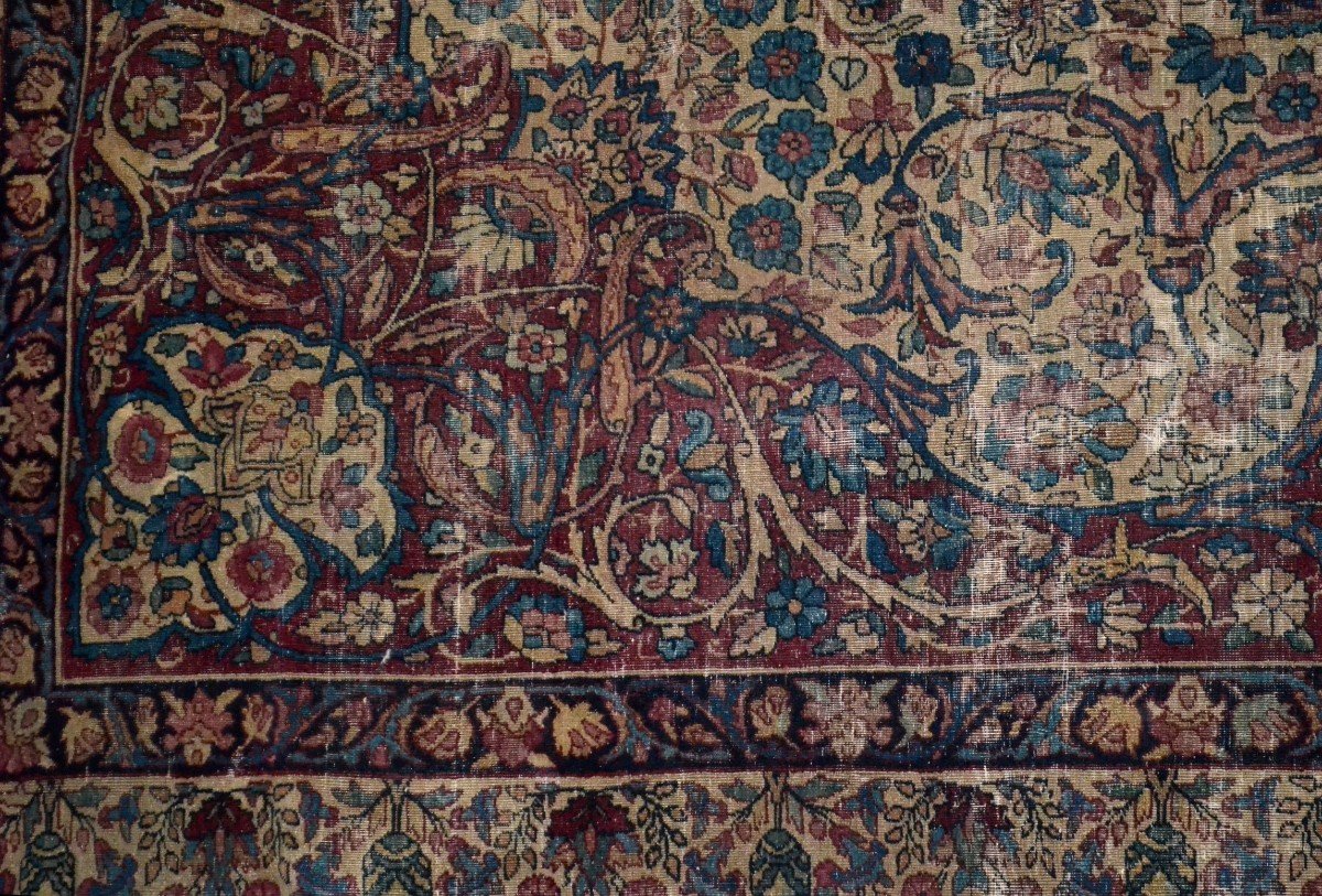 Important Kirman Raver du XIXème, 265 x 370 cm, laine nouée main, dynastie Kadjar, Perse -photo-5