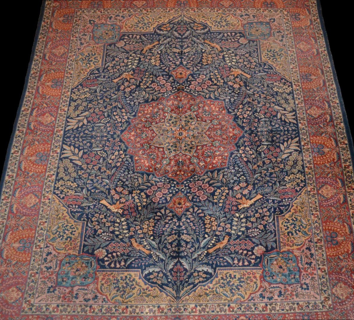 Tapis Tabriz ancien art déco, 272 x 328 cm laine nouée main en Iran vers 1910-1930