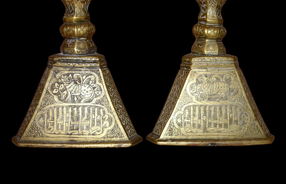 Indo-perse, paire de bougeoirs en bronze, gout du XVIIIème siècle européen, époque XIXème-photo-1