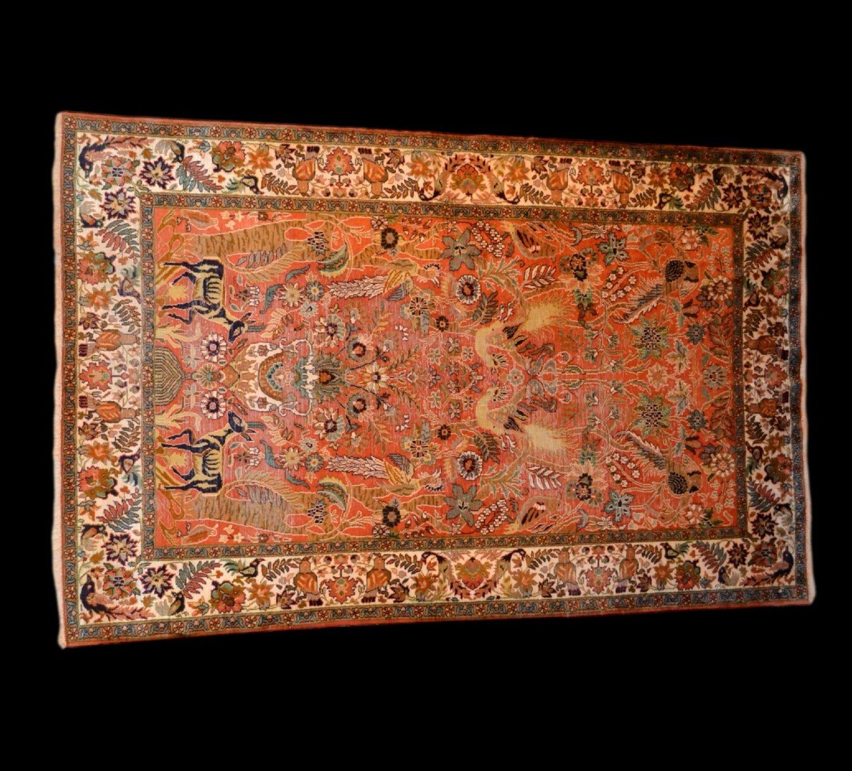 Hand-knotted Cashmere In Silk On Silk, 116 Cm X 185 Cm, Circa 1970, Srinagar Region, Kashmir-photo-2