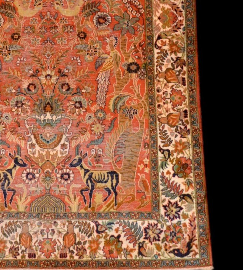Hand-knotted Cashmere In Silk On Silk, 116 Cm X 185 Cm, Circa 1970, Srinagar Region, Kashmir-photo-2