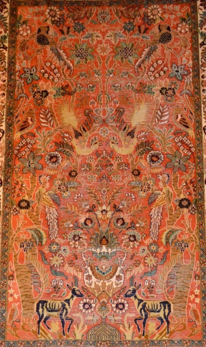 Hand-knotted Cashmere In Silk On Silk, 116 Cm X 185 Cm, Circa 1970, Srinagar Region, Kashmir-photo-3