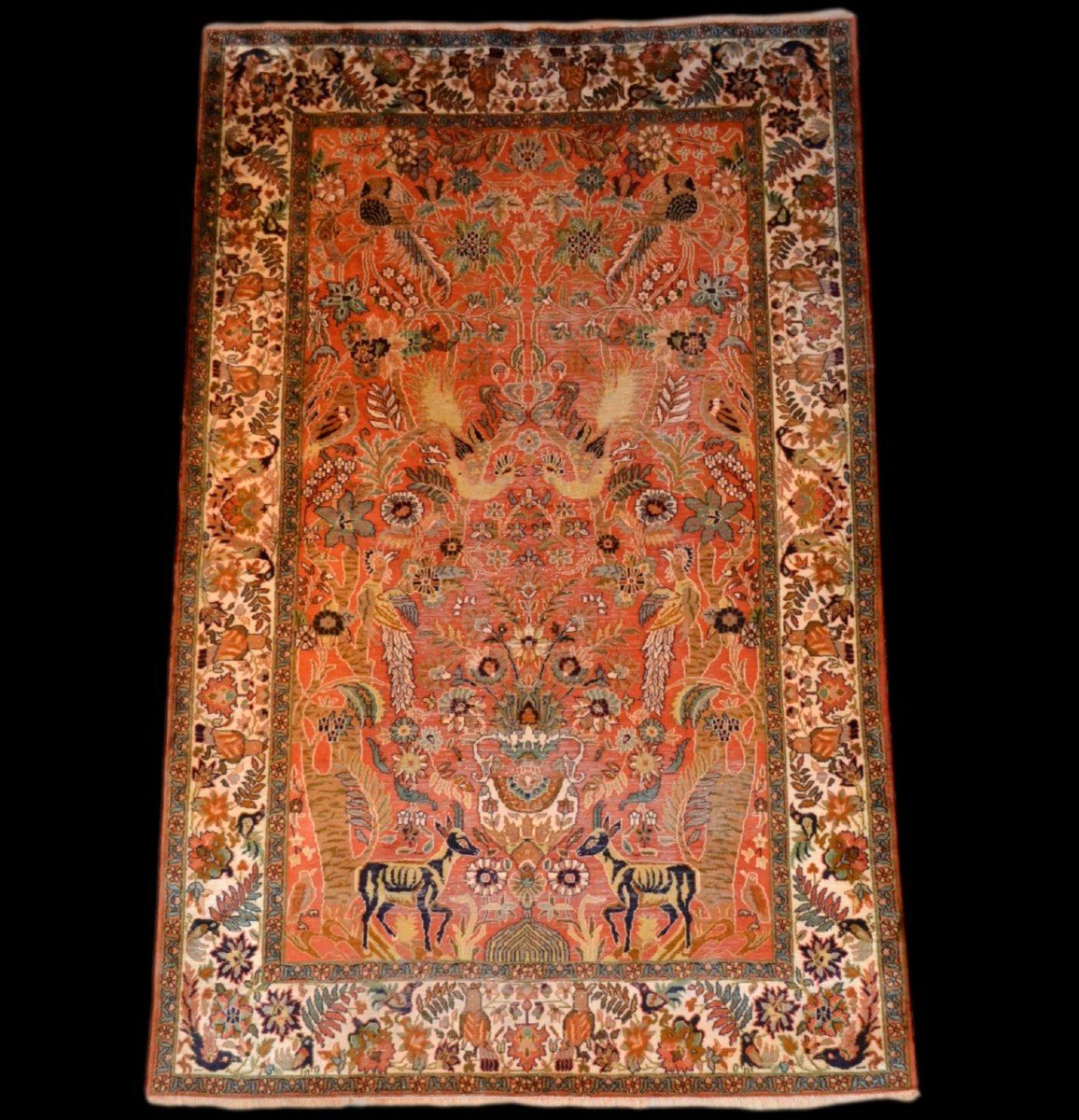 Hand-knotted Cashmere In Silk On Silk, 116 Cm X 185 Cm, Circa 1970, Srinagar Region, Kashmir