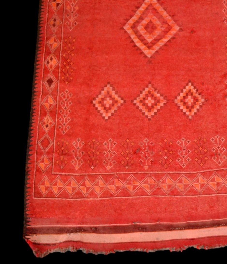 Old Rehamna Carpet, 138 X 254 Cm, Hand-knotted Wool, Work Of Berber Women, Morocco, 1920-photo-2