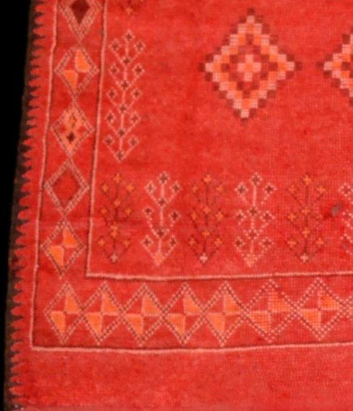 Old Rehamna Carpet, 138 X 254 Cm, Hand-knotted Wool, Work Of Berber Women, Morocco, 1920-photo-5