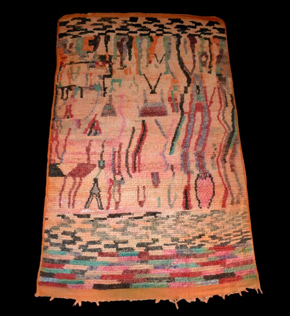Old Rehamna Carpet, 138 X 254 Cm, Hand-knotted Wool, Work Of Berber Women, Morocco, 1920-photo-8