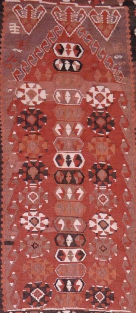 Kilim anatolien, 77 cm x 138 cm, laine nouée main, décor de niche, vers 1960/1970 parfait état-photo-1