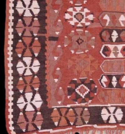 Kilim anatolien, 77 cm x 138 cm, laine nouée main, décor de niche, vers 1960/1970 parfait état-photo-2