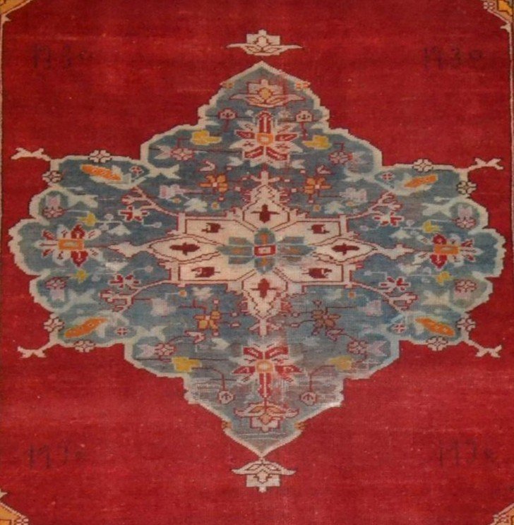 Oushak ancien, 137 cm x 202 cm, laine nouée main en Anatolie en  1930, très bon état-photo-4
