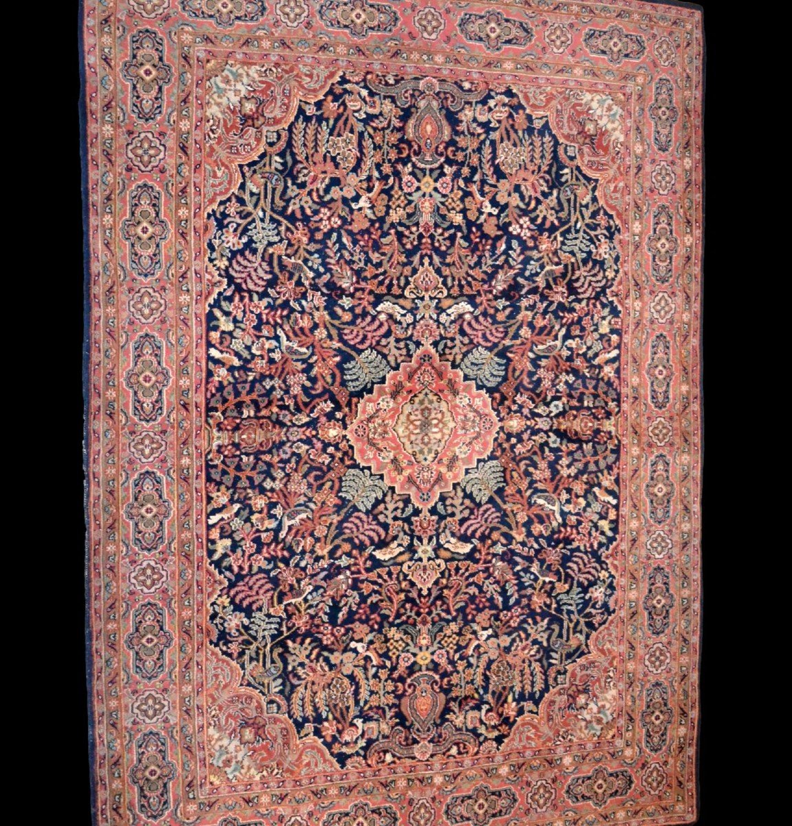 Tabriz Indo-Perse, 151 cm x 211 cm, laine nouée main, superbe décor, très bon état vers 1980