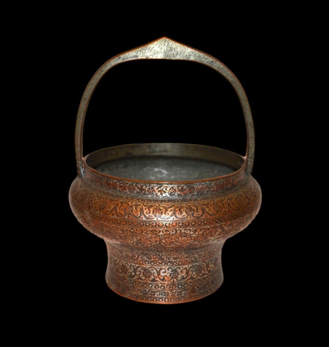 19th Century Kadjar Hammam Bucket, Tinned Copper, Finely Chiseled Hunting Scenes, Persia (iran)-photo-2