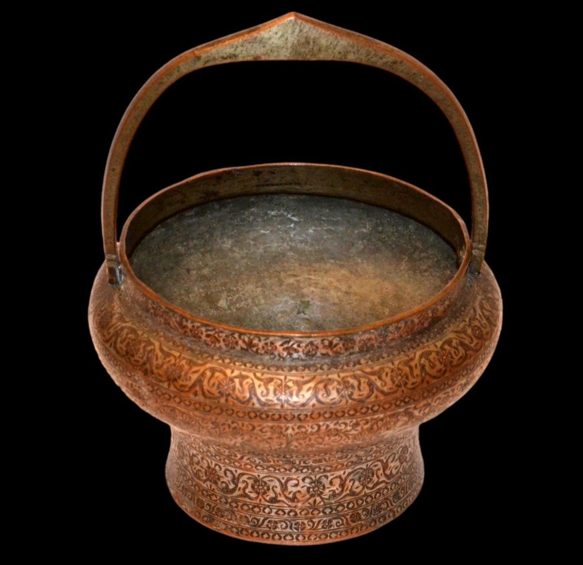 19th Century Kadjar Hammam Bucket, Tinned Copper, Finely Chiseled Hunting Scenes, Persia (iran)-photo-3