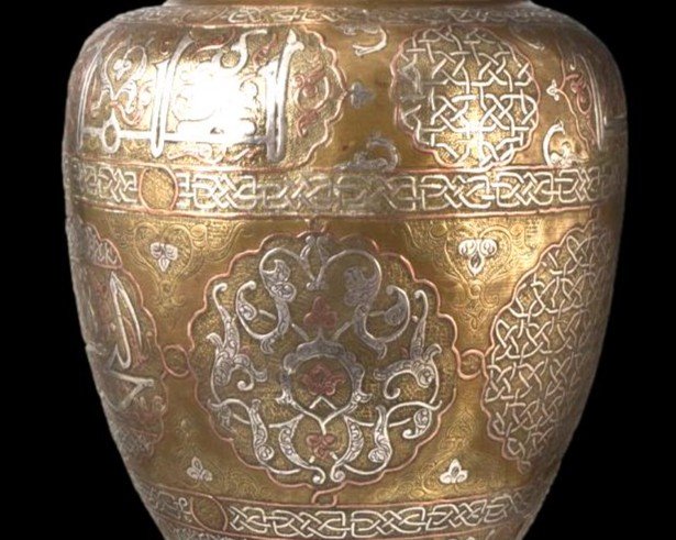 Important Baluster Vase In Brass Damascened With Silver, Syrian Art Of The 19th Century, Superb Condition-photo-2