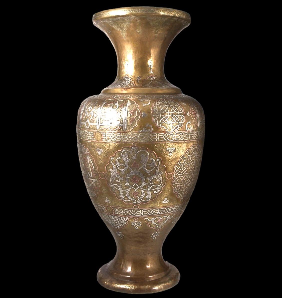 Important Baluster Vase In Brass Damascened With Silver, Syrian Art Of The 19th Century, Superb Condition