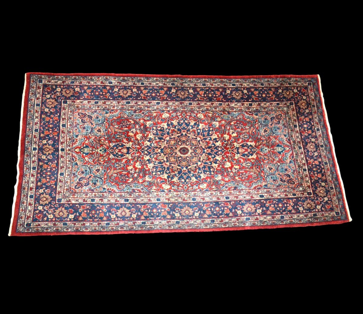 Tapis Ispahan ancien, 132 cm x 246 cm, laine nouée main, 1930/1950 en Iran, très bon état-photo-2