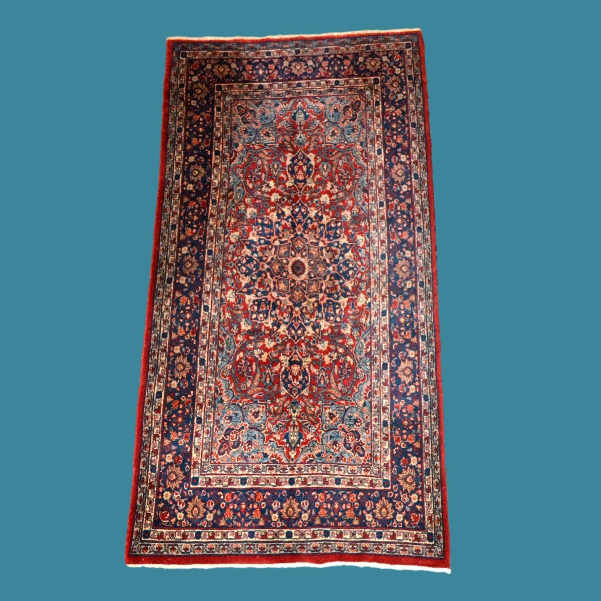 Tapis Ispahan ancien, 132 cm x 246 cm, laine nouée main, 1930/1950 en Iran, très bon état-photo-8