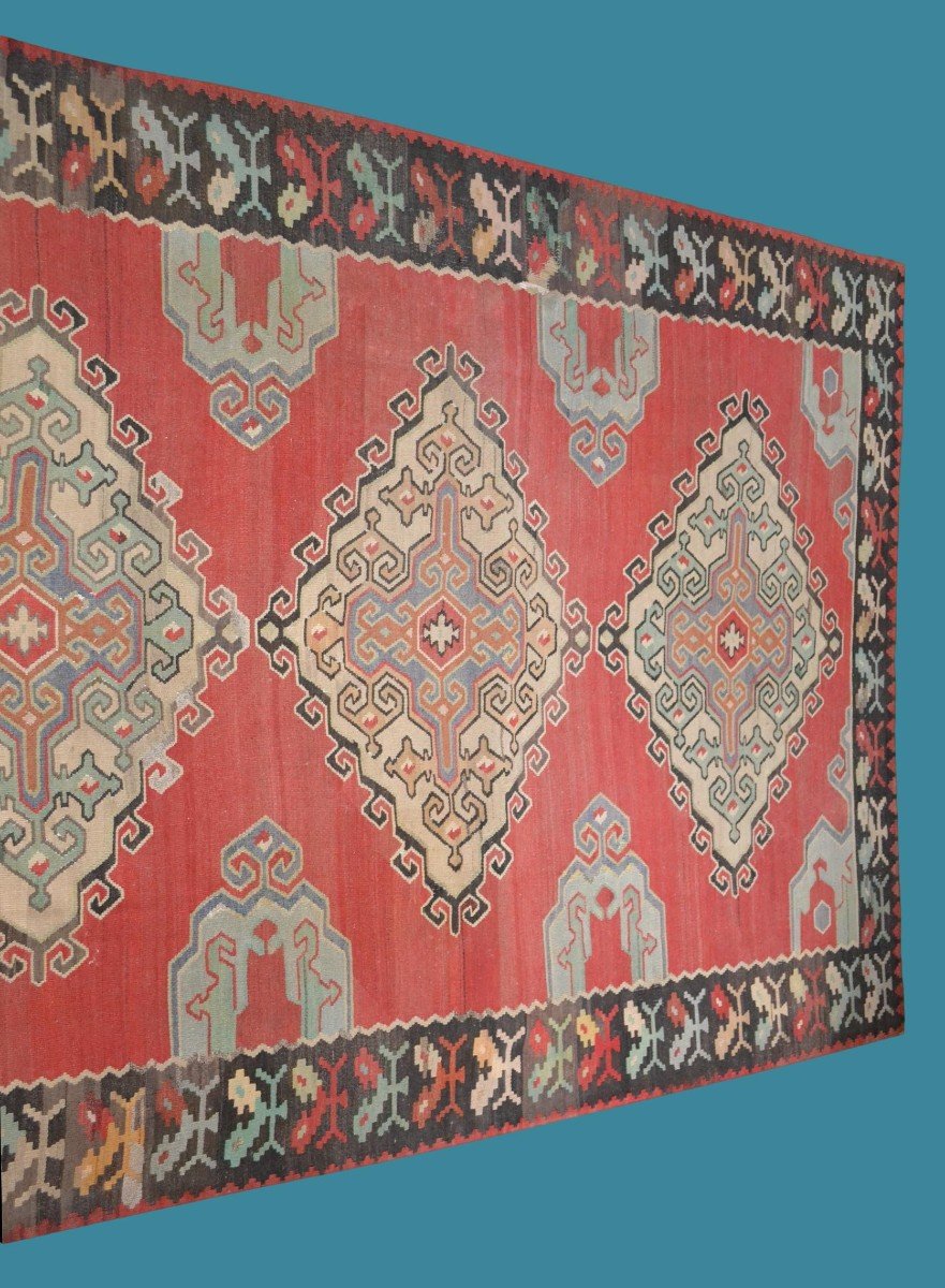 Important et lourd Kilim, 258 cm x 350 cm, laine vers 1960/1970, Anatolie, Turquie, très beau-photo-3