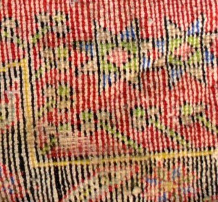 Tapis de selle, brodé, frangé, cuir, 82 x 87 cm, laine nouée main en Asie Centrale début XXème-photo-7