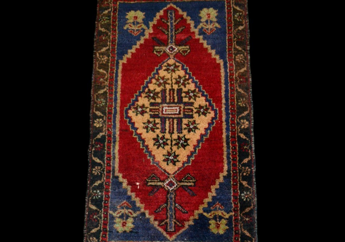 Yastik Around 1950, 51 Cm X 109 Cm, Hand-knotted Wool In Turkey, Welcome Mat, In Good Condition-photo-4