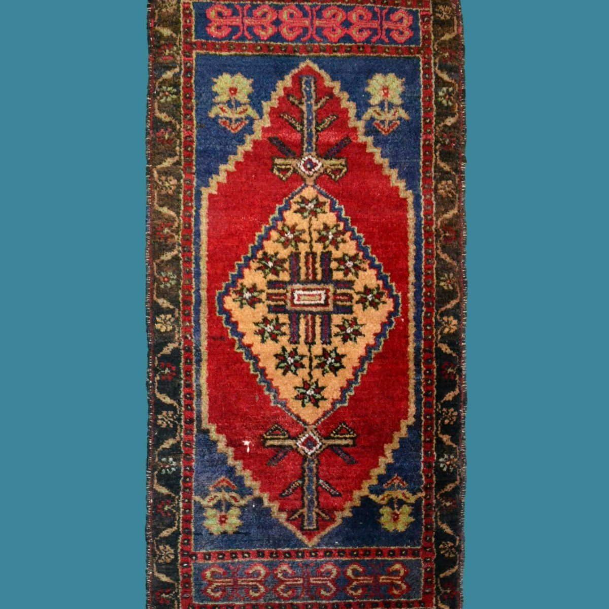 Yastik Around 1950, 51 Cm X 109 Cm, Hand-knotted Wool In Turkey, Welcome Mat, In Good Condition