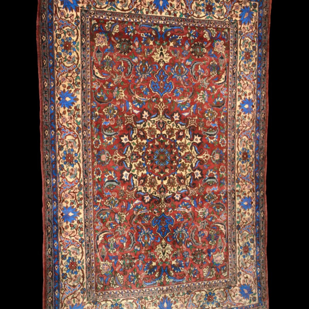 Tapis Ispahan, 145 cm x 217 cm, laine & soie nouées main, Iran vers 1980, état parfait-photo-3