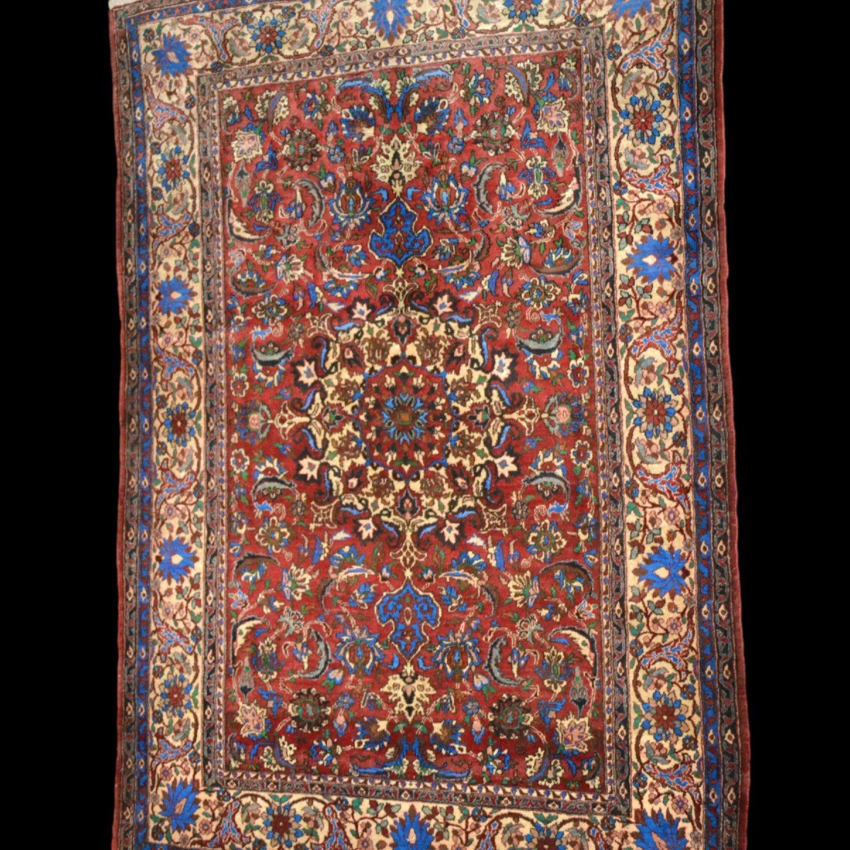 Tapis Ispahan, 145 cm x 217 cm, laine & soie nouées main, Iran vers 1980, état parfait-photo-4