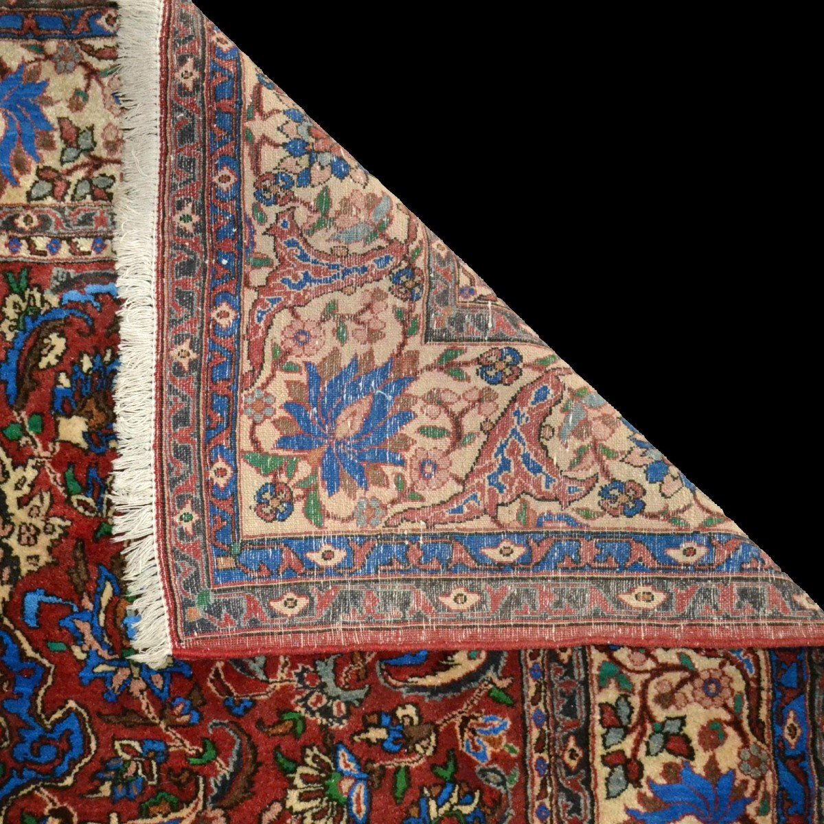 Tapis Ispahan, 145 cm x 217 cm, laine & soie nouées main, Iran vers 1980, état parfait-photo-7
