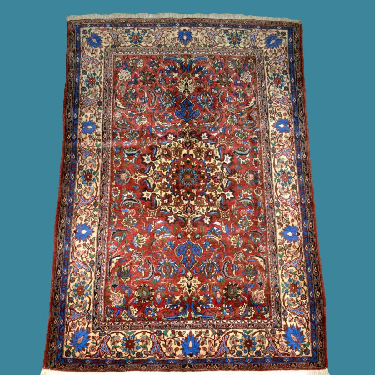 Tapis Ispahan, 145 cm x 217 cm, laine & soie nouées main, Iran vers 1980, état parfait-photo-8