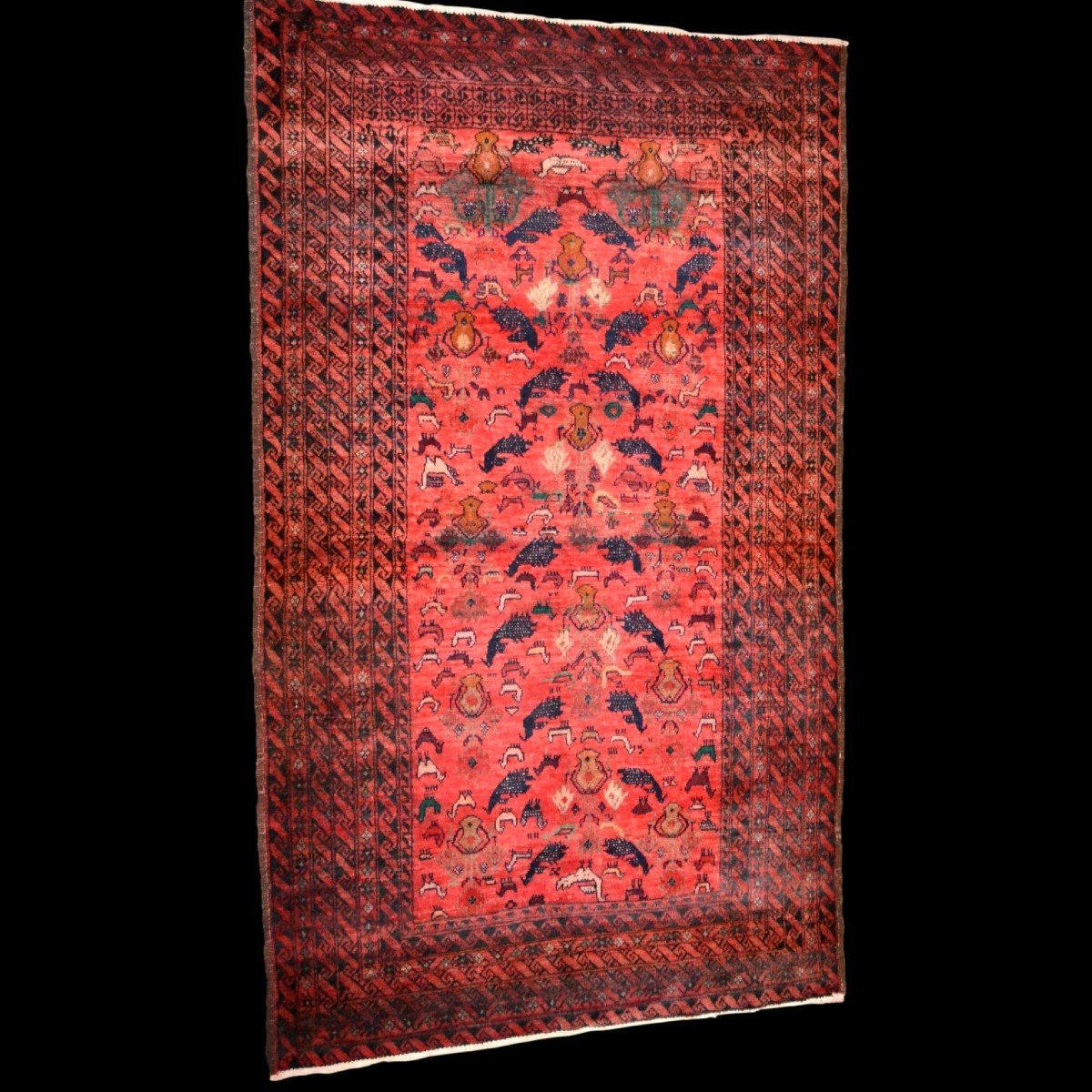 Baluche, Animal Decor, 115 X 193 Cm, Hand-knotted Wool In Iran, 1950-1960, Very Good Condition-photo-2