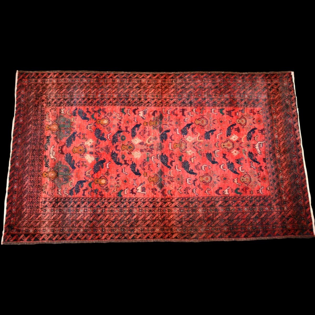 Baluche, Animal Decor, 115 X 193 Cm, Hand-knotted Wool In Iran, 1950-1960, Very Good Condition-photo-3