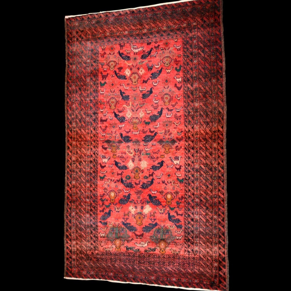 Baluche, Animal Decor, 115 X 193 Cm, Hand-knotted Wool In Iran, 1950-1960, Very Good Condition-photo-4