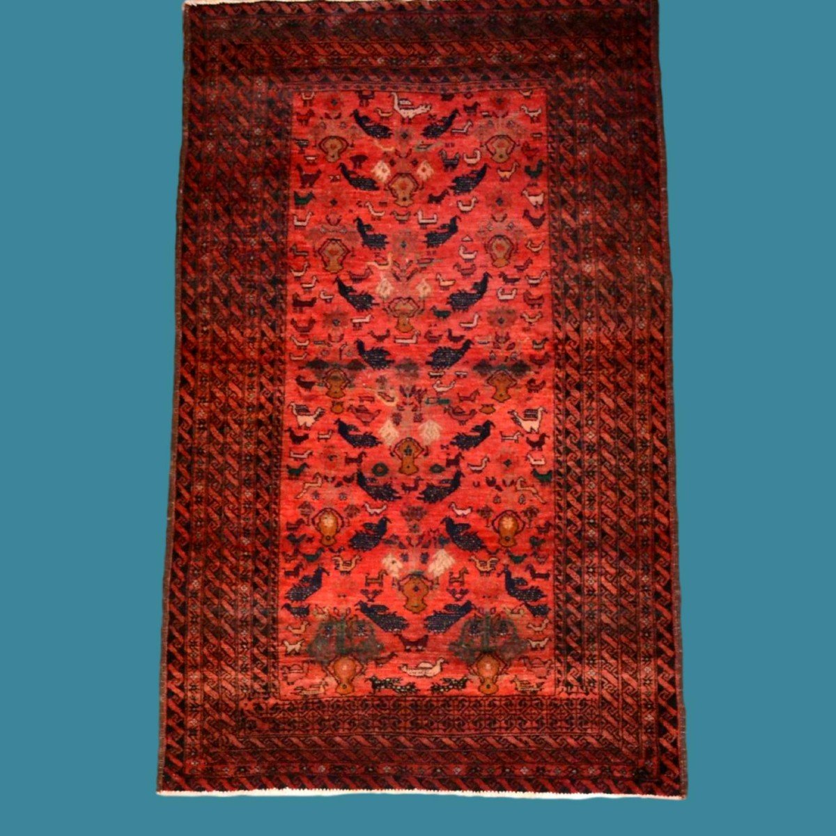Baluche, Animal Decor, 115 X 193 Cm, Hand-knotted Wool In Iran, 1950-1960, Very Good Condition-photo-8