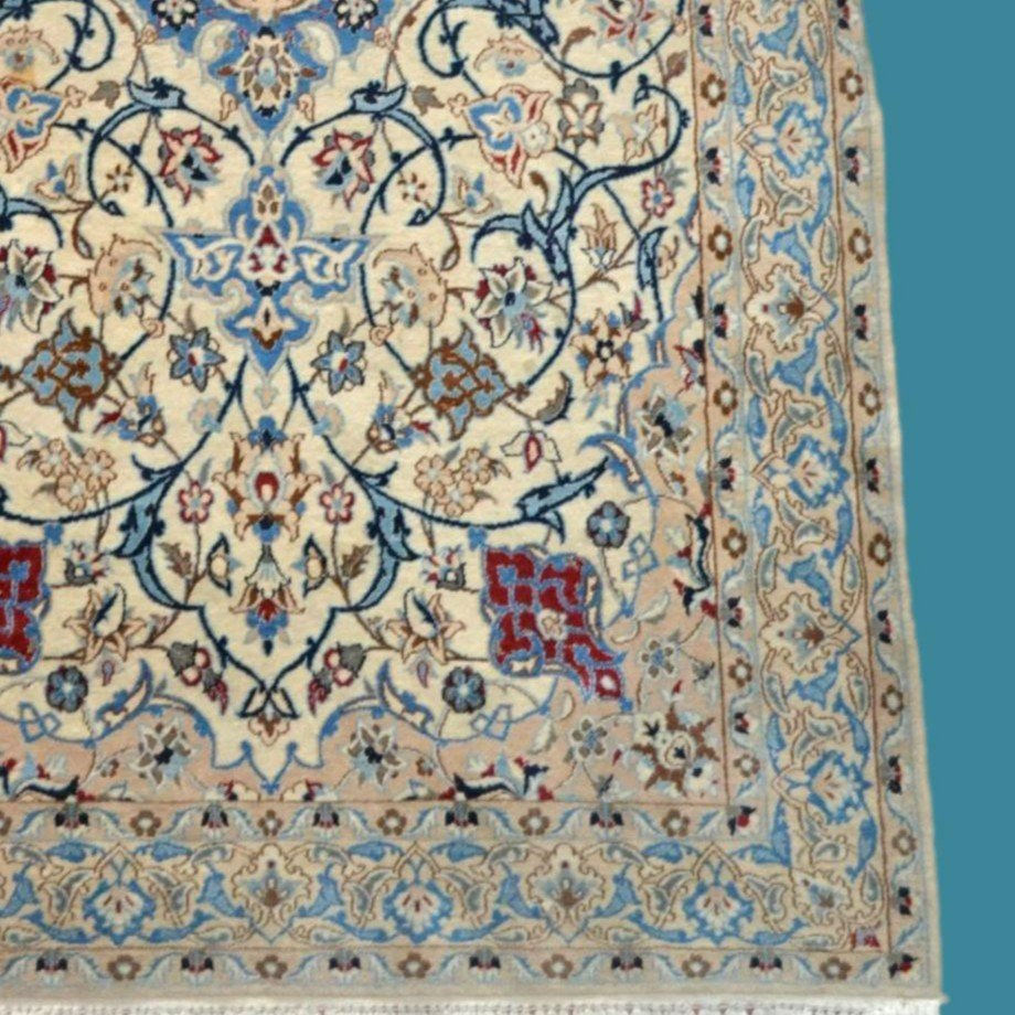 Na'in, tapis persan, 129 x 240 cm, laine kork & soie nouées main Iran vers 1980, parfait état-photo-3