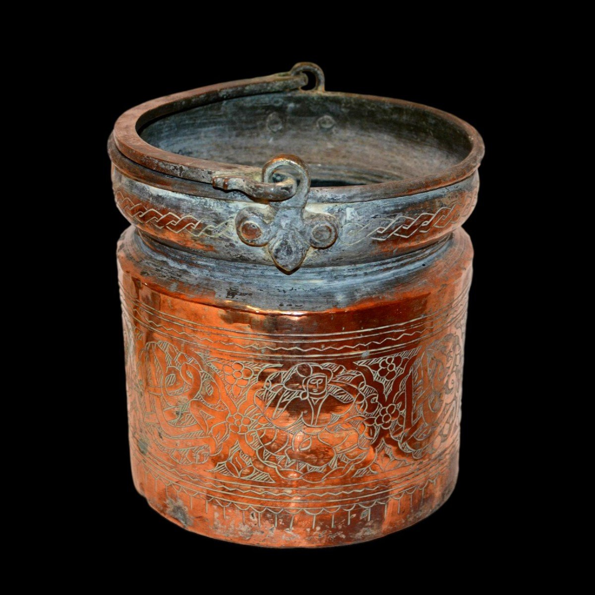 Cauldron, Tinned Copper, 19th Century Persia, Decorated With Medallions, Calligraphy And Seated Princes-photo-3