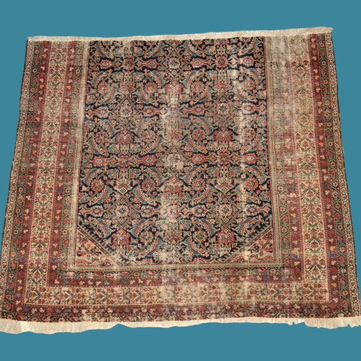 Old Ferahan, Rare 18th Century Fragment, 127 X 146 Cm, Hand-knotted Wool, Persia, Good Condition-photo-8