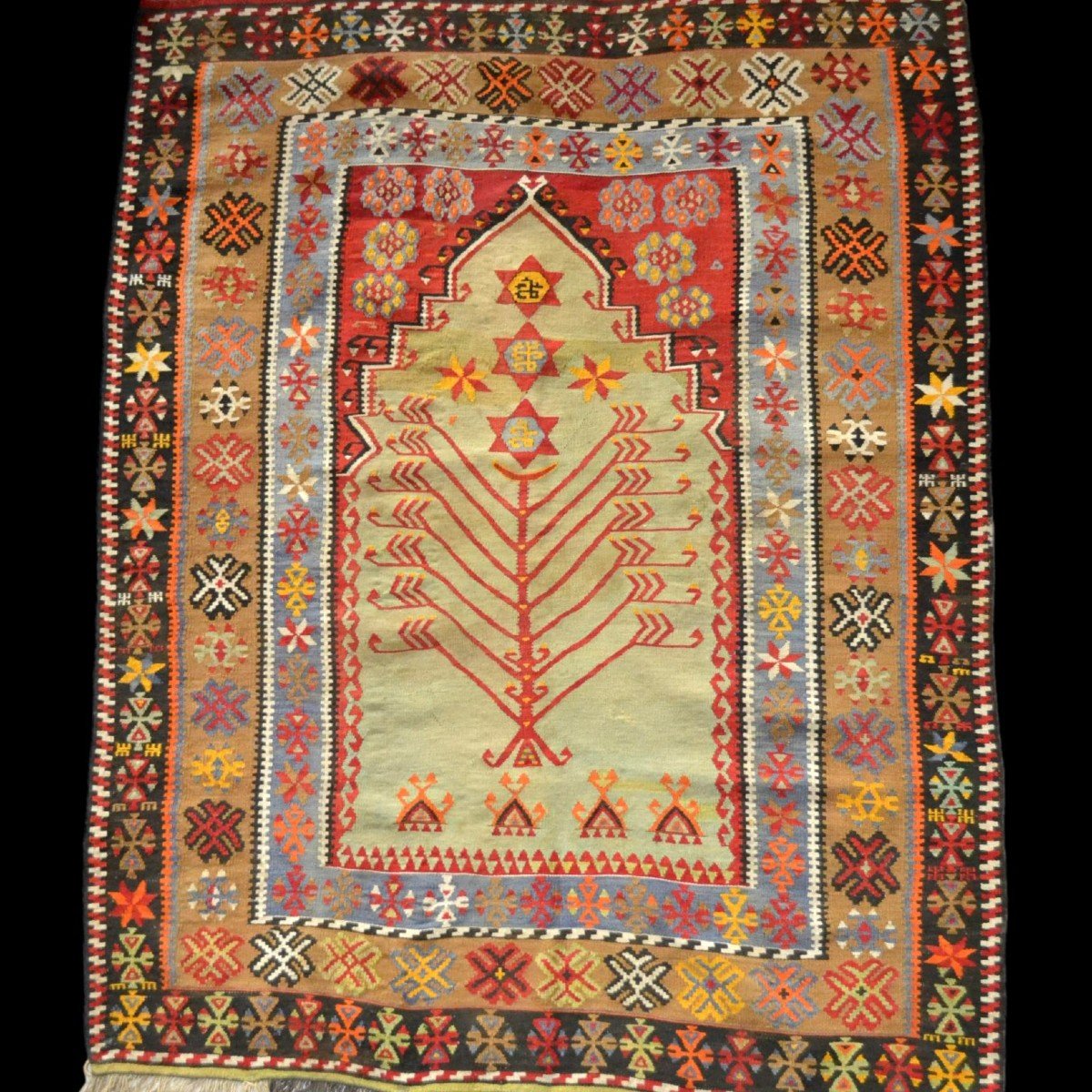 Extraordinary Obruk - Prayer Kilim, 140 X 197 Cm, Woven Wool Late 19th Century Early 20th Century