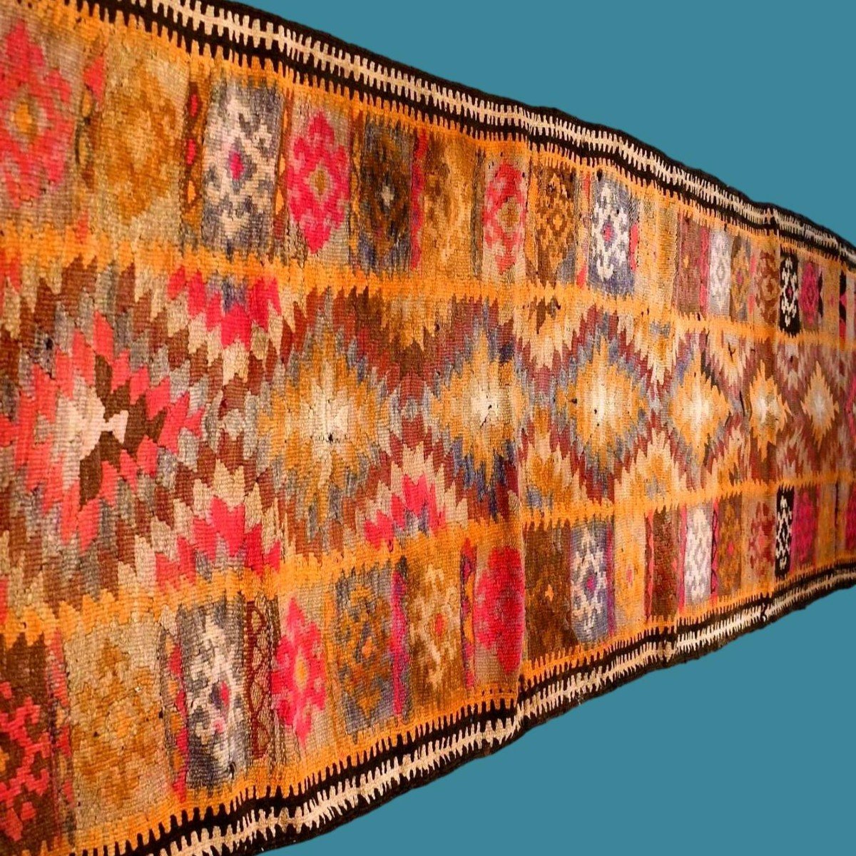 Tapis-galerie  Kurde Herki, 100 cm x 303 cm, laine tissée main, Anatolie ou Irak, début du XXè-photo-2