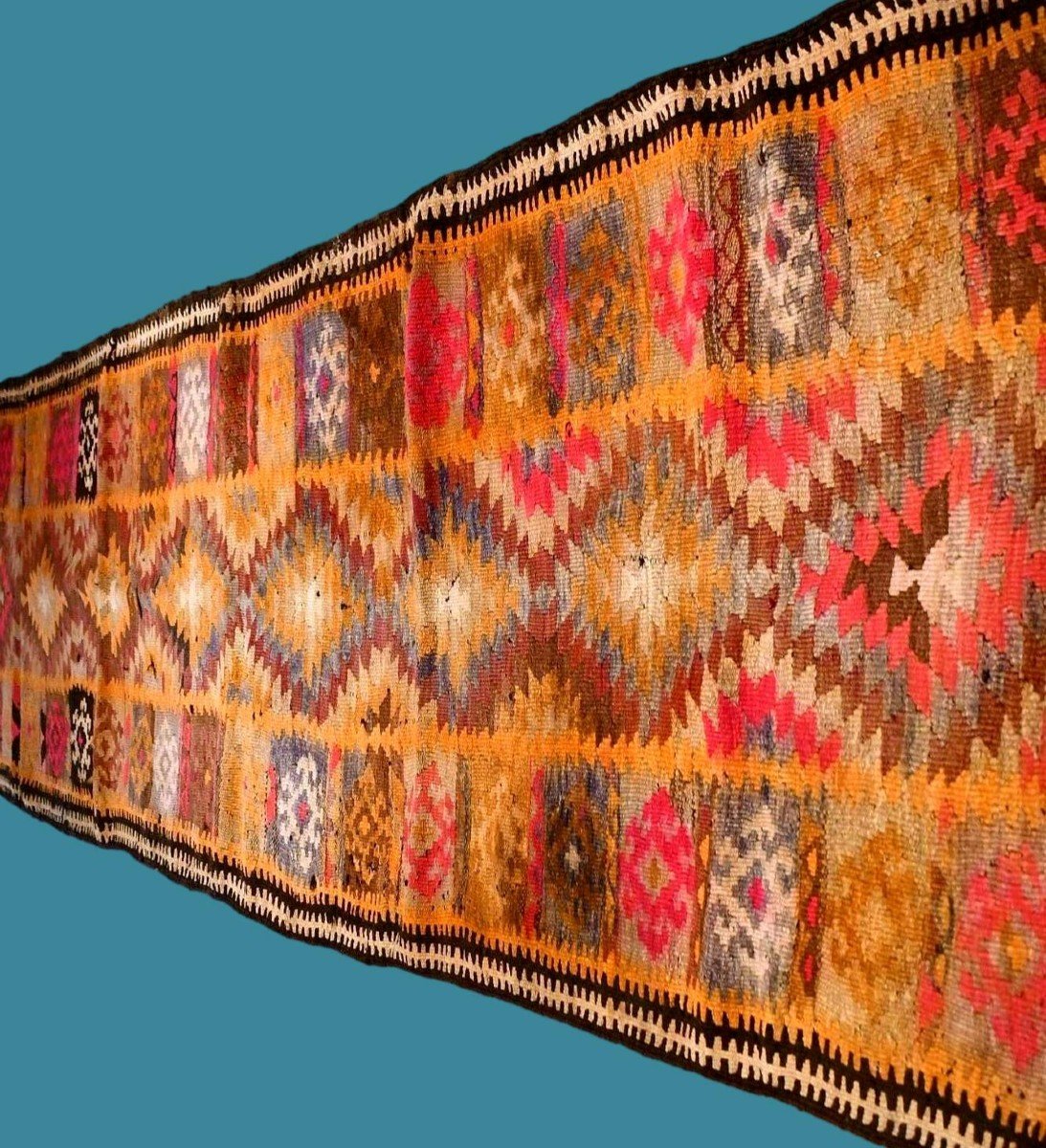 Tapis-galerie  Kurde Herki, 100 cm x 303 cm, laine tissée main, Anatolie ou Irak, début du XXè-photo-3