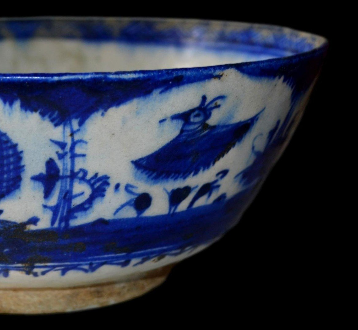 Grand bol Perse Kadjar, diamètre 24,4 cm, blanc, bleu, céramique siliceuse, Perse du XIXème -photo-3