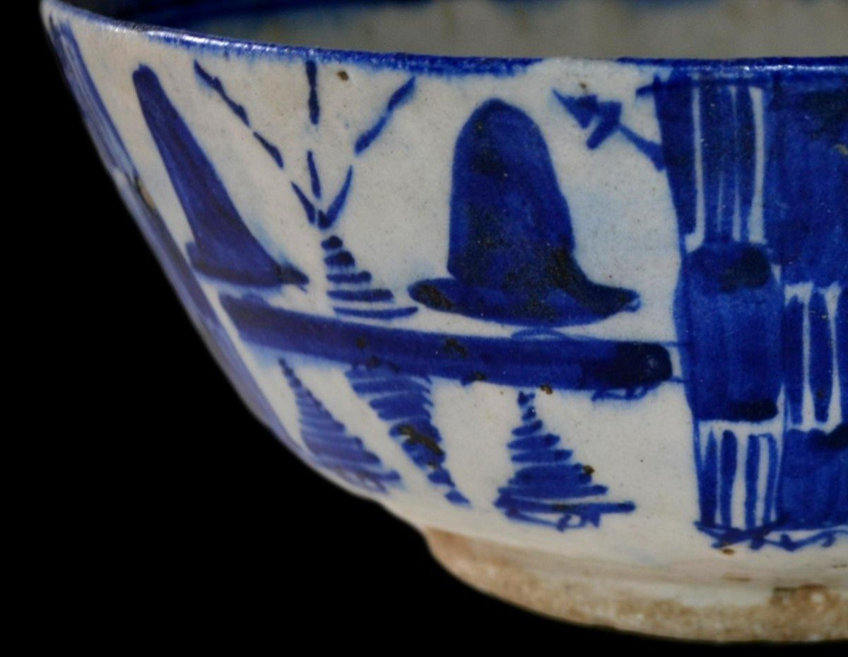 Grand bol Perse Kadjar, diamètre 24,4 cm, blanc, bleu, céramique siliceuse, Perse du XIXème -photo-4