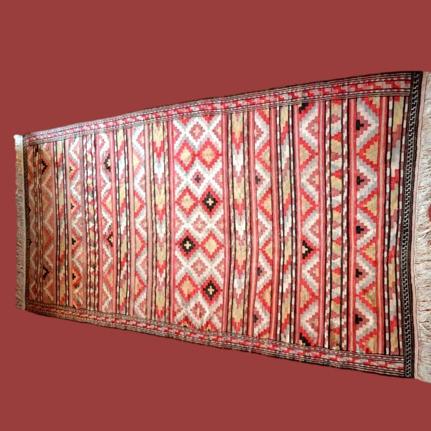 Important Kilim Senneh vers 1950, 180 cm x 364 cm, laine tissée main, Iran , parfait état-photo-3
