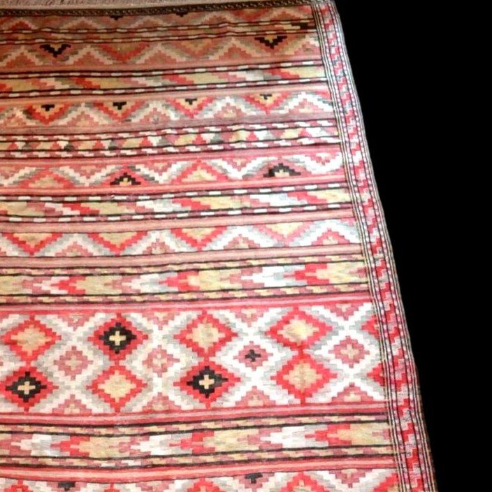 Important Kilim Senneh vers 1950, 180 cm x 364 cm, laine tissée main, Iran , parfait état-photo-1