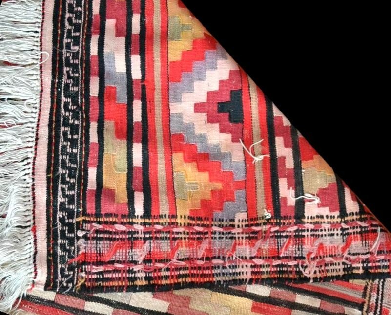 Important Kilim Senneh vers 1950, 180 cm x 364 cm, laine tissée main, Iran , parfait état-photo-7