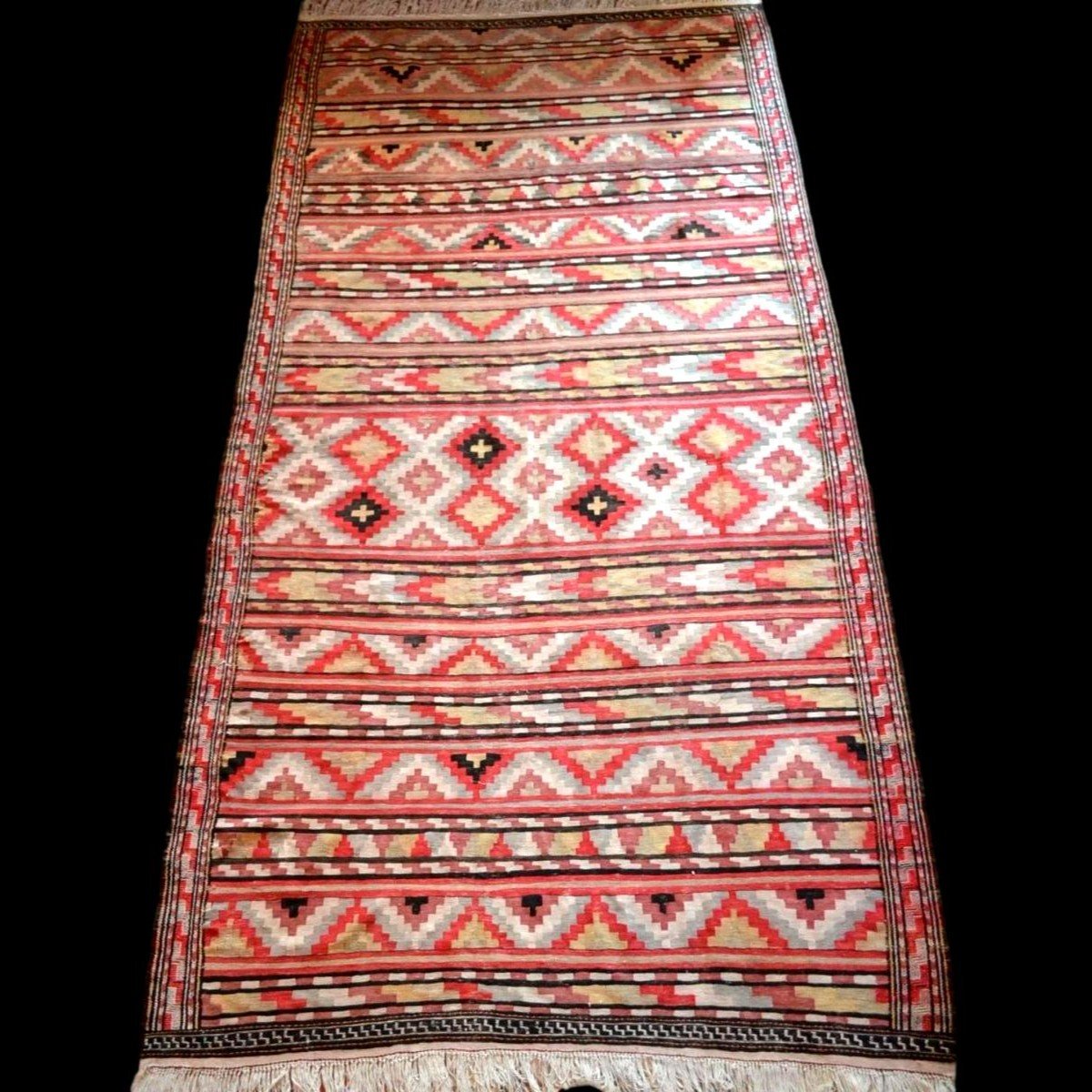 Important Kilim Senneh vers 1950, 180 cm x 364 cm, laine tissée main, Iran , parfait état