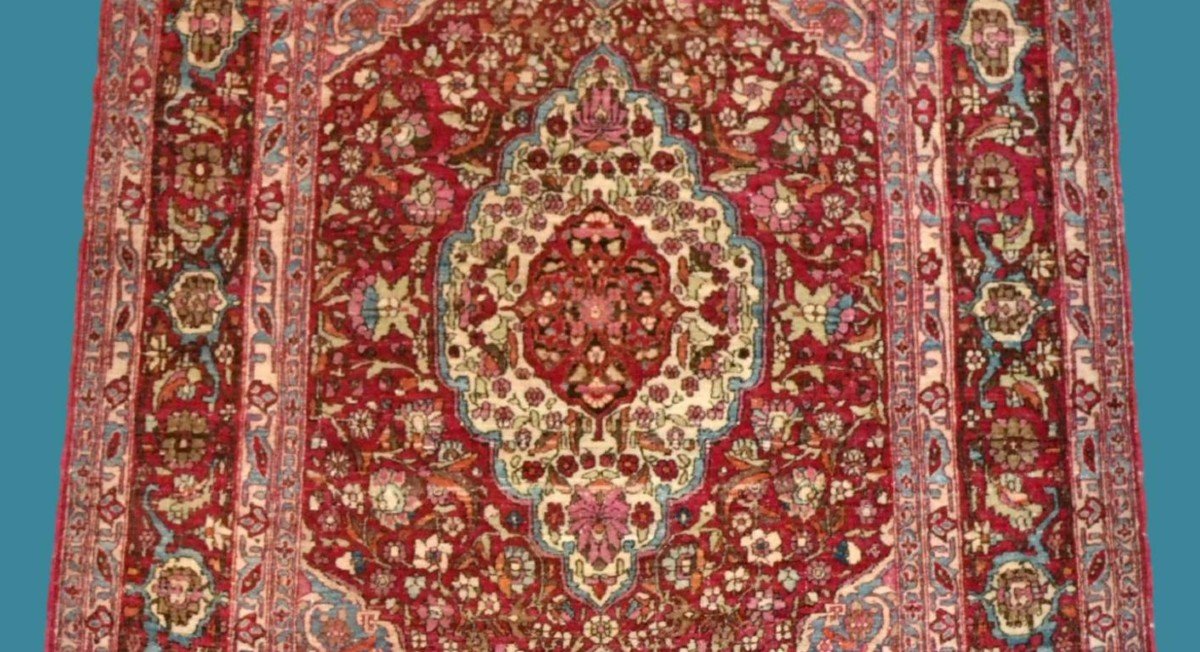 Exceptionnel, fin & ancien Ispahan, 130 cm x 210 cm, laine & soie nouées main, fin du XIXème S-photo-1